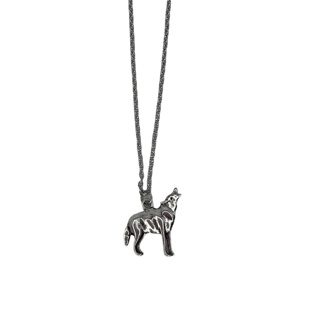Howling Wolf Pendant Necklace Silver Tone Animal Lovers 9.5 in Chain Unisex